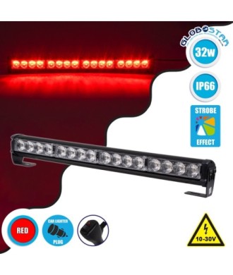 GloboStar® 85272 PRO Series Μπάρα Σήμανσης Οχήματος Πυροσβεστικής για Αυτοκίνητα & Φορτηγά 16 Προγραμμάτων Φωτισμού STROBE LED SMD 3030 32W DC 10-30V Αδιάβροχη IP66 Κόκκινο